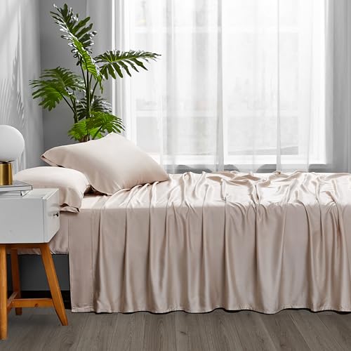 ACCURATEX Cooling Sheets Split King Size Sandy - Rayon Derrived from Bamboo, Luxury Hotel Sheet Set for Adjustable Bed, Super Soft Breathable Bedding Sheets up to 16 inches Deep Pockect