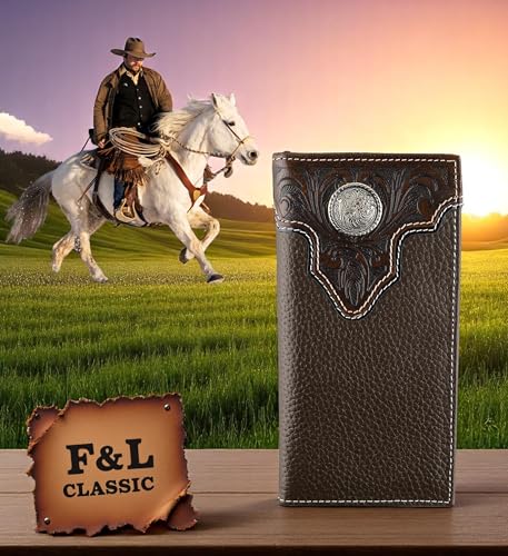 Image of F&L CLASSIC Men's RFID Vintage Look Genuine Leather Long Bifold Wallet Checkbook Wallets,brown,240-81