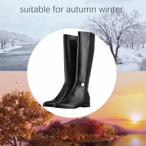 Bottes hautes en cuir véritable noir au design classique élégant - 6
