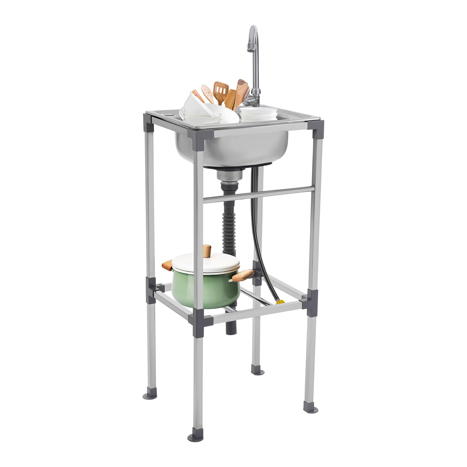 Fregadero independiente de acero inoxidable Fregadero comercial con grifo de agua fría, fregadero de baño, lavabo, baño, baño, baño, baño, cocina, empotrable, fregadero de cocina, instalación de plata