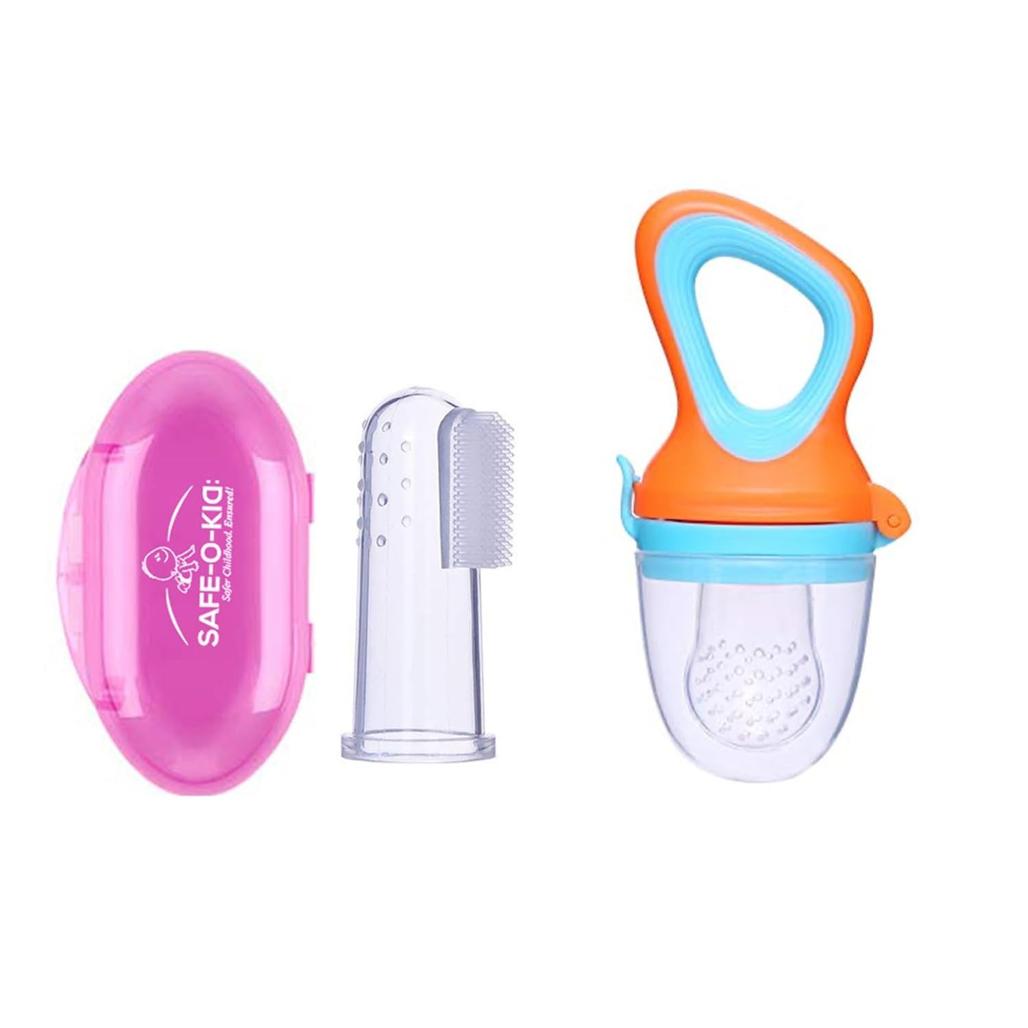 Safe-O-Kid BPA-Free Baby Oral & Feeding Combo – 1 Soft Baby Toothbrush & 1 Fruit Feeder Set for Safe Teething & Oral Care (Assorted Colours)-picture-29