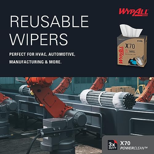 Image of WypAll X70 Extended Use Reusable Cloths (41455), POP-UP Box, Long Lasting Performance, White (10 boxes of 100 wipes)