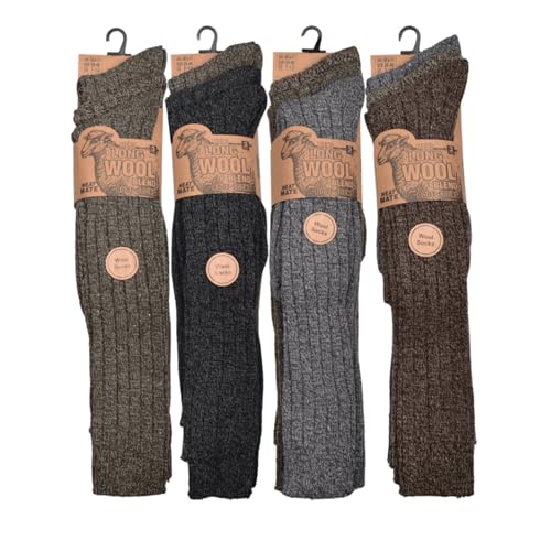 ShopMCR 3 Pairs Mens Knee High Lambs Wool Blend Socks Winter Thermal Soft Classic Chunky Heavy Duty Thick Knitted Breathable Premium Hiking Long Length Socks (6-11 3 Pairs)