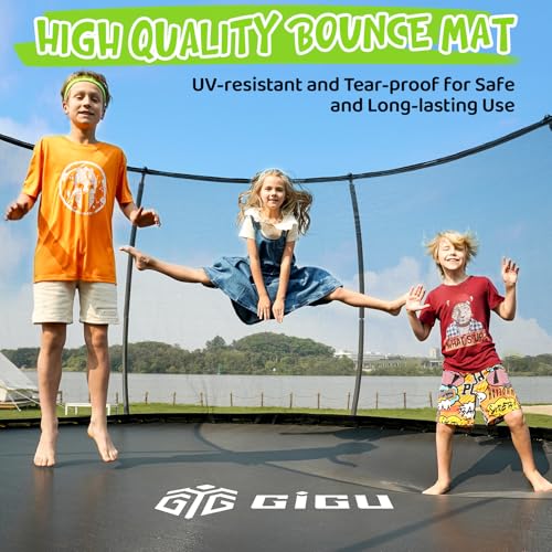 Gigu 10FT 12FT 14FT Recreational Trampolines with Enclosure Net and Ladder and Anti-Rust Coating, ASTM Approved Trampoline Outdoor for Kids and Adults Outdoor Yard Trampolines