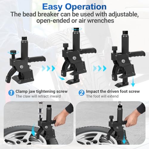 Image of Manual Tire Bead Breaker with Handle and Rubber Pad, Fit for 38 and 42 Inches Tires Changer, Easy-Operated Tire Repair Tool for ATVs, UTVs, Tractors, Trucks, Heavy Duty Tires Car Repair (Black)