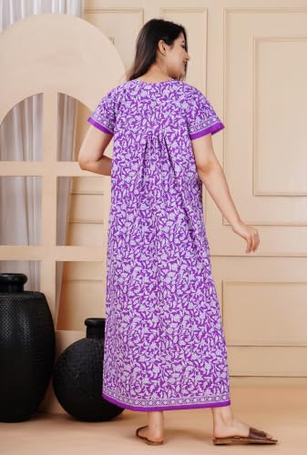 Image of DIAMO Pure Cotton Embroidery Nighty for Women, Night Gown for Woman, Cotton Nighty for Women, Maxi Night Gown Nighty with a Pocket and Adjustable Knot (Free Size)