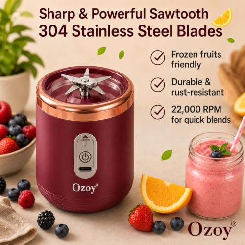 Image of Mini Juicer Mixer Grinder, 6-Blade with 1500mAh Battery High-Speed Fruit Juicer for Home, Office, Gym & Travel, 6-Blade High-Speed Fruit Juicer for Home, Office, Gym & Travel-Maroon