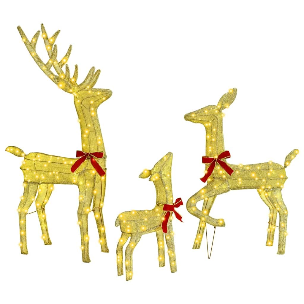 vidaXL Familia de Renos con 300 LED 3 pcs cálido 68 x 26 x 127 cm Tela, Sala, decoración Moderna de Renos, Figuras navideñas, luz USB, Adornos Festivos para tu hogar