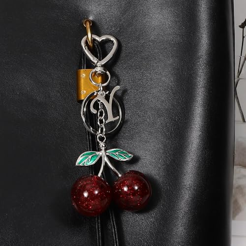 Heart-Shaped Keychain with Initial A-Z and Cherry Charm Bag Charms for Women,Car Accessories