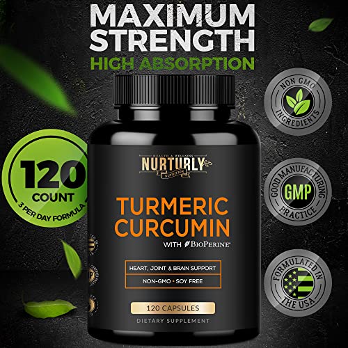 Turmeric Curcumin With Bioperine Black Pepper And 95% Curcuminoids - High Absorption Turmeric Supplements 1300Mg For Joint, Hearth Health - Non-Gmo, Gluten Free - 120 Capsules #TOP5