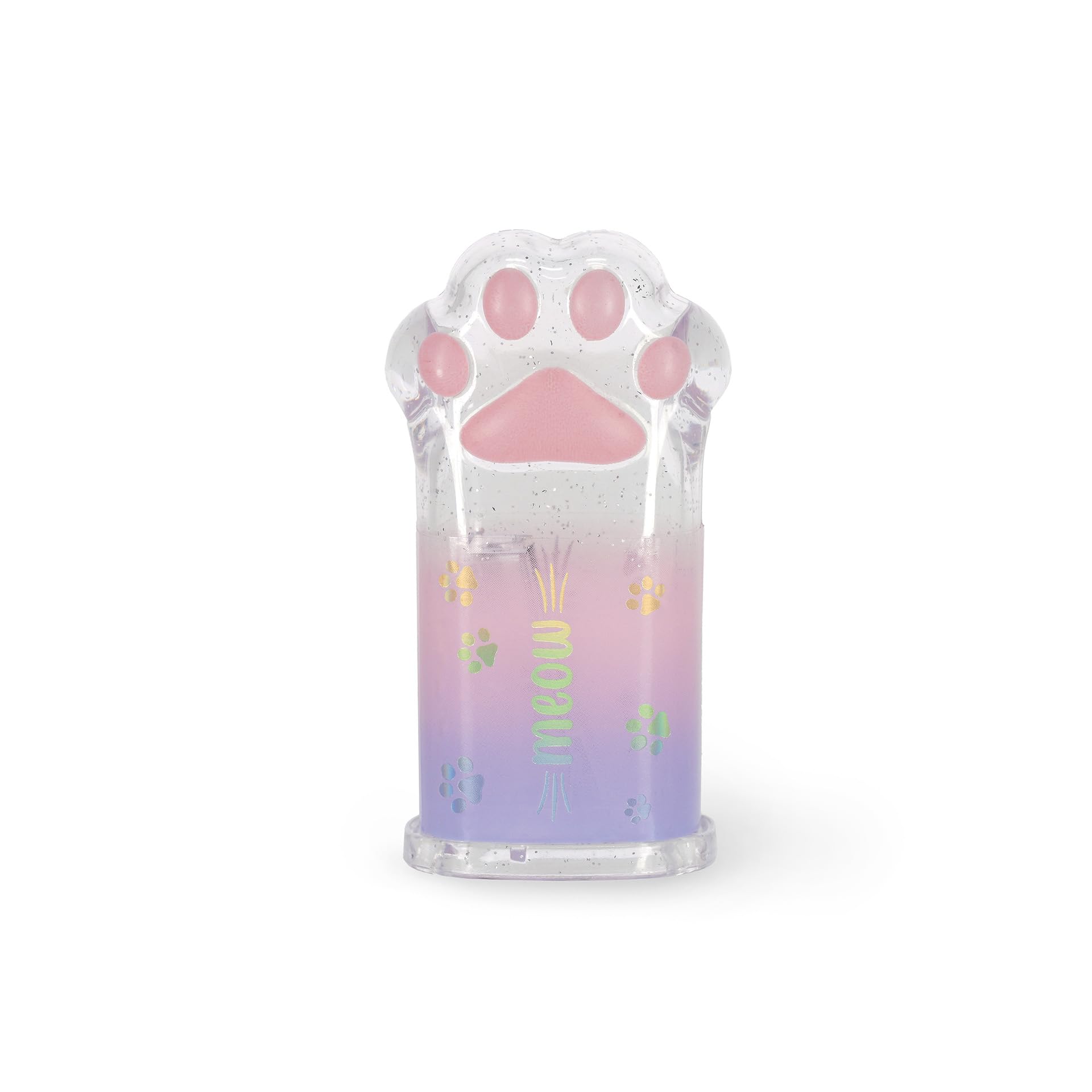 Legami - Sharpener with Meow Container, Pencil Sharpener, Cat Paw Shape, Transparemte with Glitter Details, PS