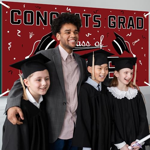 Image of Graduation Decorations 2026 2027 - Maroon Polyester Graduation Backdrop - Graduation Party Decorations - Congrats Grad Banner - Graduation Decorations Class of 2026,Graduation Party Favors Supplies Yard Sign