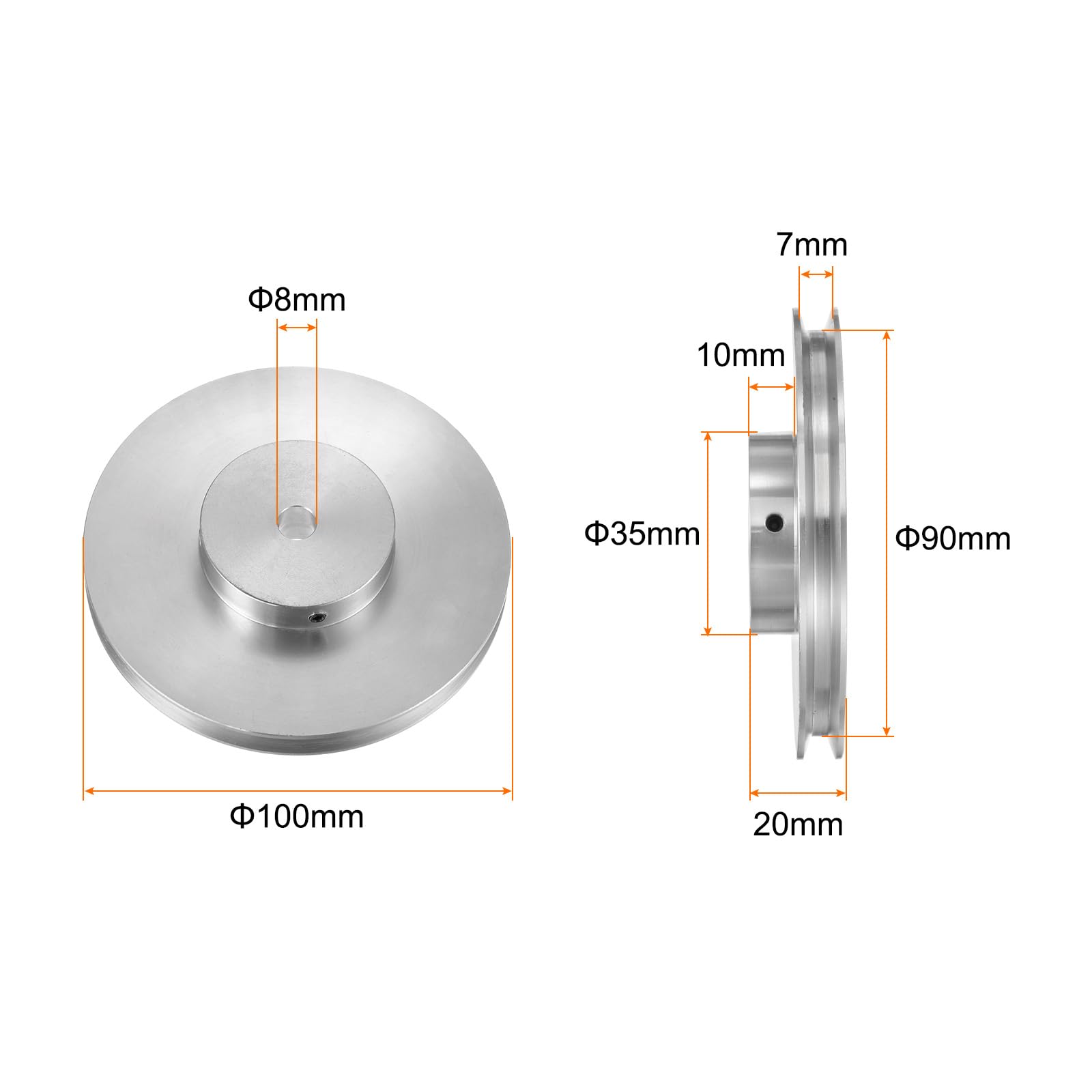 uxcell Puleggia a scanalatura singola 8 mm foro fisso 100 mm diametro esterno in lega di alluminio con chiave esagonale per trapano 6 mm PU cinghia rotonda
