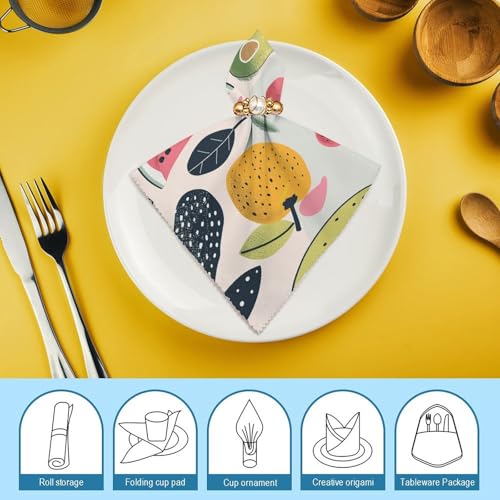 Servilletas de tela reutilizables con estampados frutales lavables para mesa 8