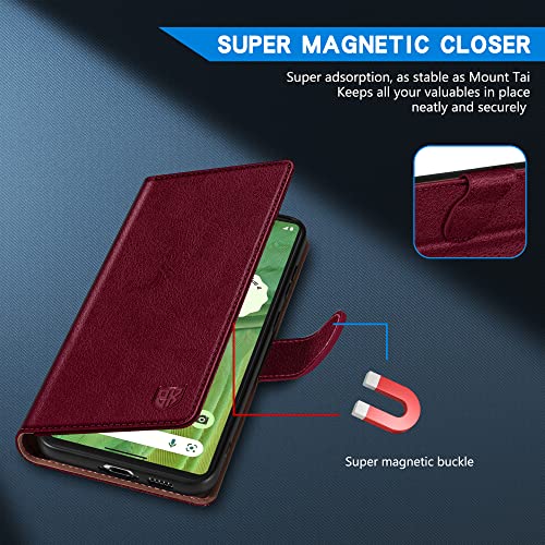 Image of ZZXX for Google Pixel 7 Wallet Case Magnetic Closure 6.3 inch,Wine Red