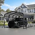 WUKHG 12x20FT Heavy Duty Metal Carport, Outdoor Car Port Canopy with Iron Roof, Durable All-Weather Shelter for Cars, Trucks, Boats & Outdoor Equipment, Easy Quick-Install Assembly