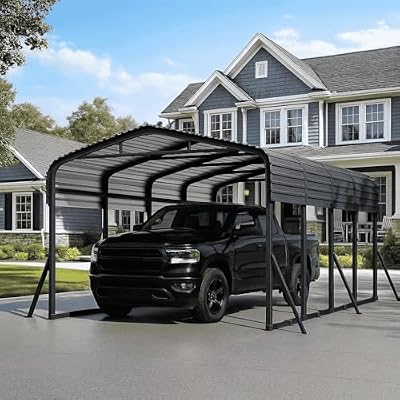 WUKHG 12x20FT Heavy Duty Metal Carport, Outdoor Car Port Canopy with Iron Roof, Durable All-Weather Shelter for Cars, Trucks, Boats & Outdoor Equipment, Easy Quick-Install Assembly