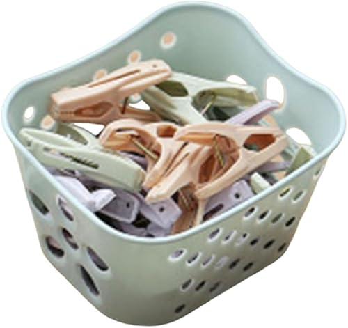 30 clips de plástico con cesta de almacenamiento, tendedero de plástico resistente, clips de secado de ropa, resistentes al desgaste, reutilizables,