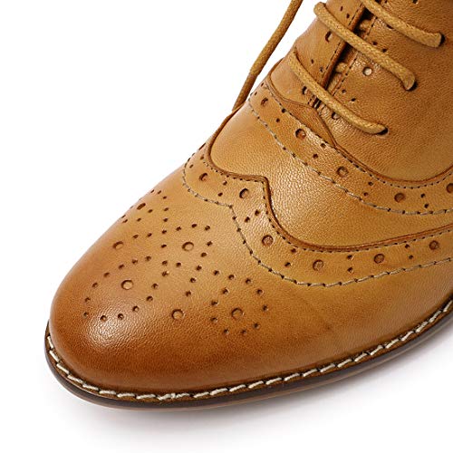 Image of Mona flying Women's Leather Brogue Ankle Boots Low Heel Oxford Booties