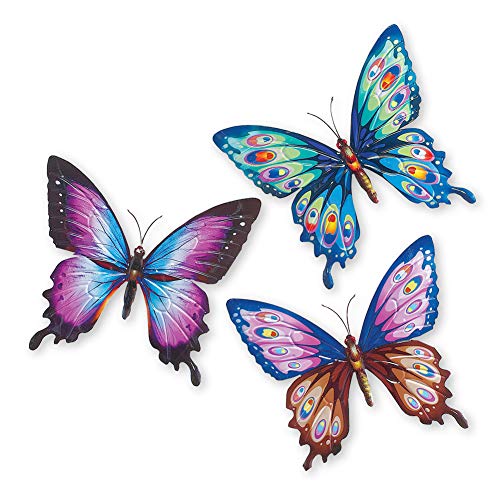 Collections Etc Colorful Butterfly Metal 3D Wall Art - Set of 3, Beautiful Shades of Purple, Blue, Brown, and Pink - Spring Decorative Accents for Any Room in Home