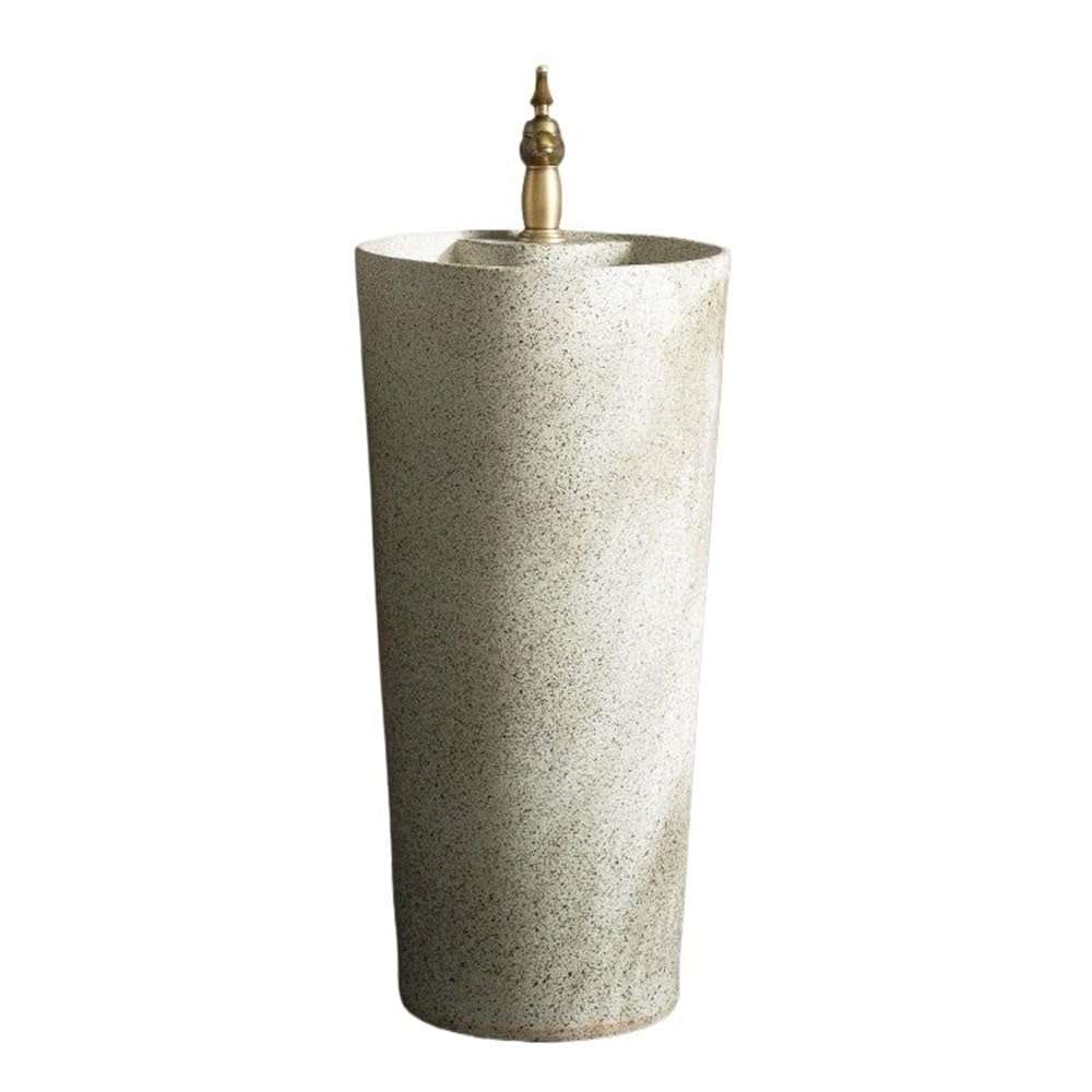 Free-Standing Outdoor Integrated Pedestal Sink with Faucet and Drain Kit Ceramic Bathroom Vanity Lavatory Column