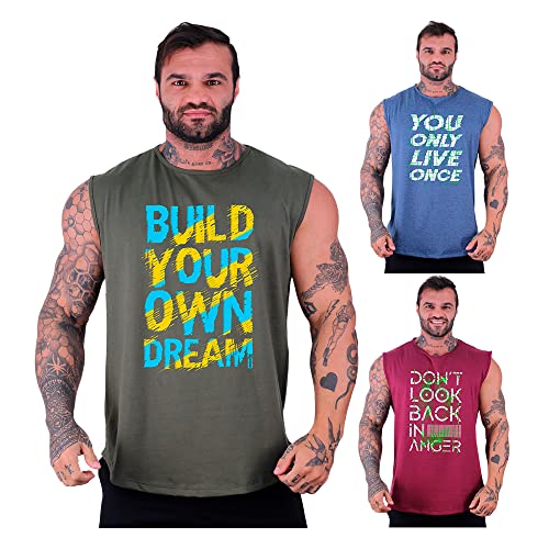 Kit 3 Regatas Machão Longline Masculina MXD Conceito Sem Manga Treino Academia Musculação Estampada