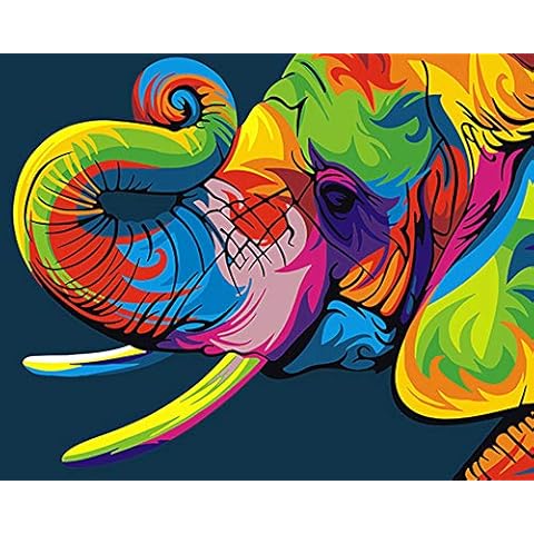 ifymei Paint by Numbers for Kids and Adults Beginner, DIY Gift Canvas Painting Kits for Boys and Girls, 16x20 Inch Colorful Elephants [Without Frame] Cover