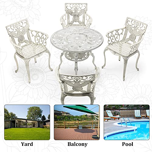 Homefun Retro Patio Dining Sets, Cast Aluminum Outdoor Dining Furniture Set For 4 - With Umbrella Hole For All Weather - Adjustable Feet For Balcony Backyard Deck Garden White #TOP4