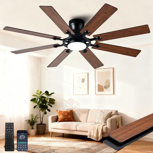 lspmke Ceiling Fans with Lights, 54 inch Low Profile Ceiling Fan with Light and Remote Control, Flush Mount Ceiling Fan for Bedroom, Living Room, Reversible, 3CCT, Dimmable, Noiseless DC Motor, Brown