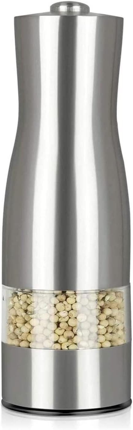 Refillable Pepper Mill Salt And Pepper Grinder, Electric Salt And Pepper Grinder Set, Electric Salt Grinder Stainless Steel Salt Peppercorn Shakers, 20.5*5.5cm, Silver