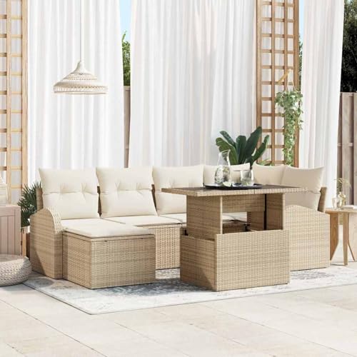 Gecheer 7-teiliges Garten Sofa Set mit Kissen Beige, 2-Sitzer Garten...