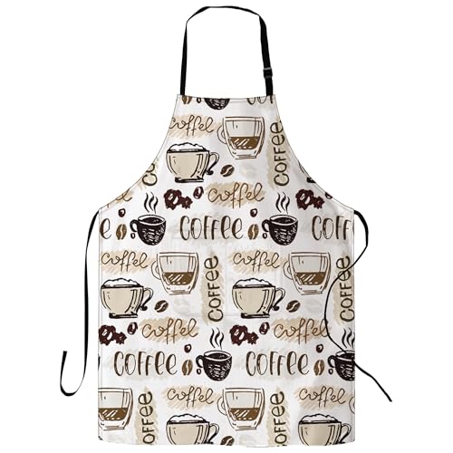 Doodle Coffee Apron, Stocking Stuffers Novelty Kitchen Bib Apron with 2 Pockets, Cute Apron for Cooking Waitress Chef Grill Bistro Baking