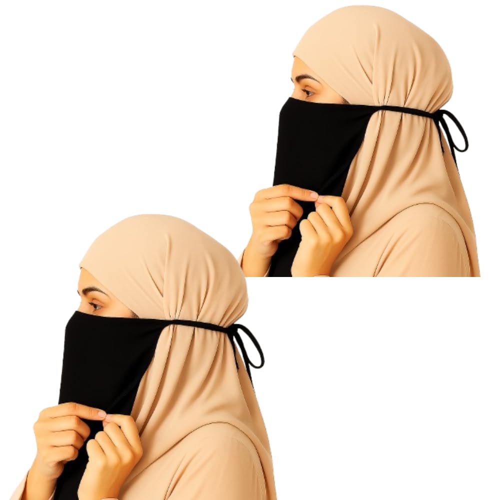 Trending Abaya Nose Piece Hijab Women Girls Nakab Black Half Elastic Niqab Firdaus Fabric (2)
