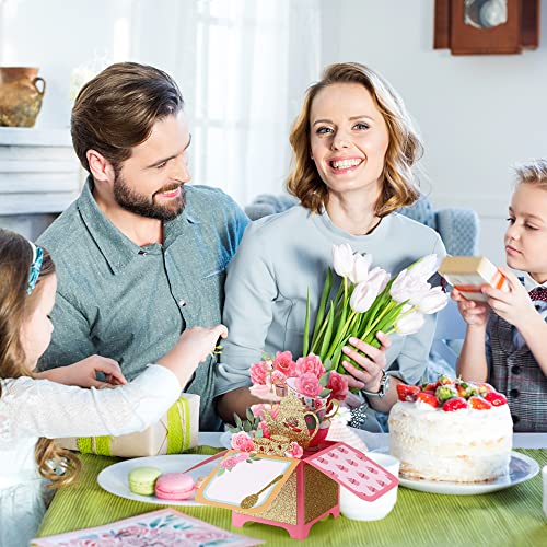 Giiffu Floral Tea Party Pop Up Card, 3D Pop Up Greeting Card With Note Card And Envelopes, For Floral Tea Themed Birthday Party Mothers Day Baby Shower Wedding Anniversaries (Pink) #TOP4