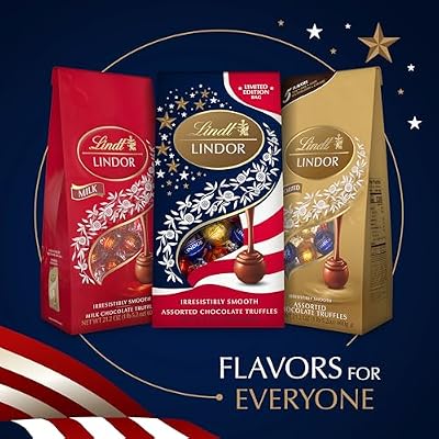 Lindt LINDOR Assorted Chocolate Candy Truffles Limited Edition USA 250th Celebration, 8.5 oz. Bag