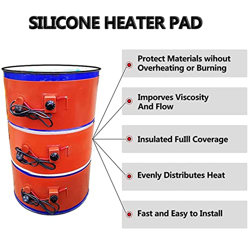 Metalowy Podgrzewacz Beczek Z Regulowanym Termostatem 30℃~130℃, Elektryczny Termofor do Beczek 100 L, Silikonowy Podgrzewacz 1500 W, Sterowanie Cyfrowe, Praktyczny