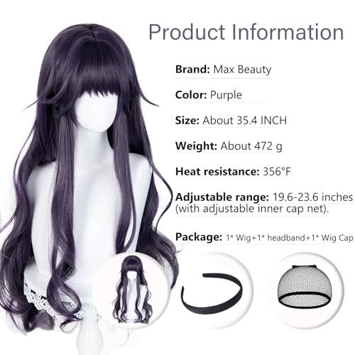 Image of LABEAUTE Long Curly Purple Cosplay Wig for Men Woman for Short Straight Cosplay Wig with Bangs for Anime Heat Resistant Hair for Party and Halloween
