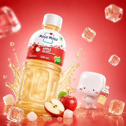 Image of Mogu Mogu Apple Juice Drink with Nata de Coco Jelly 320ml | Refreshing Tropical Thai-Made Sip & Chew Beverage