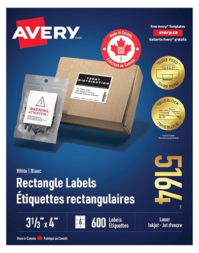 Avery TrueBlock Shipping Labels for Inkjet/Laser Printers, 3⅓" x 4", White, Rectangle, 600 Labels, Permanent (5164) Made in Canada image 6