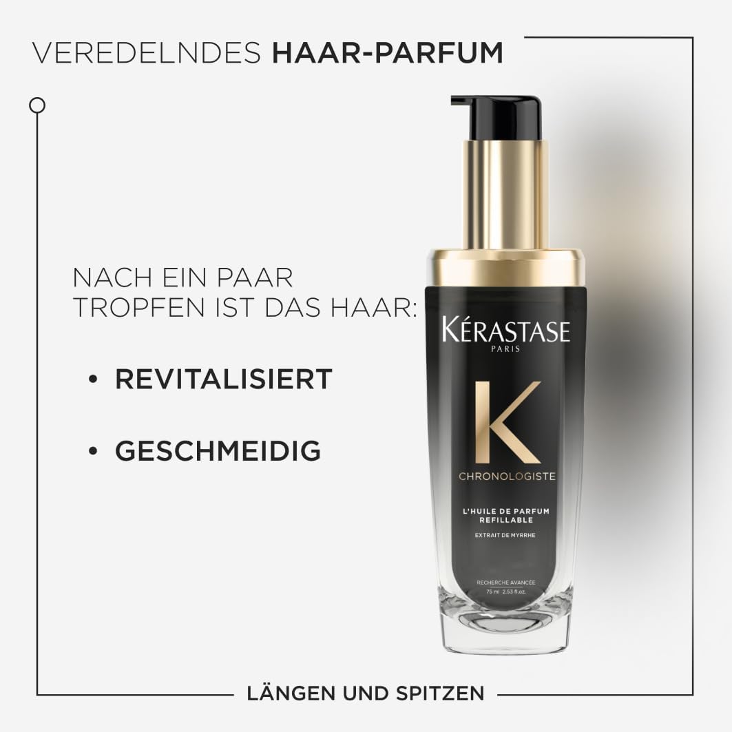 Kérastase Chronologiste L’Huile de Parfum, Antistatisches Duft-Öl für alle Haartypen, Nährende und stärkende Haarpflege mit Hitzeschutz und intensivem Duft, Nachfüllbarer Flakon, 75 ml