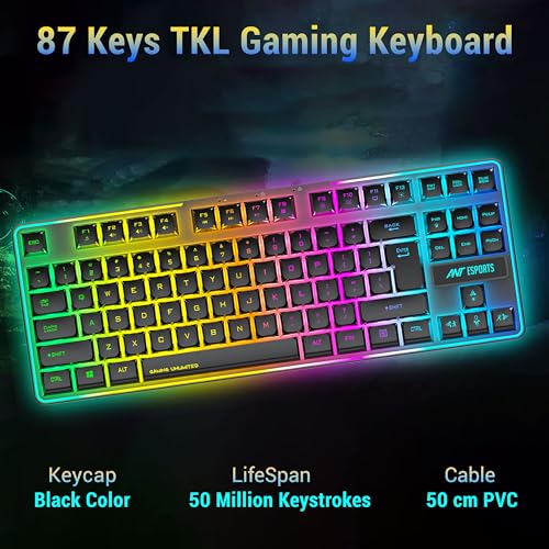 Image of Ant Esports KM730 Pro Gaming Wireless TKL Keyboard Mouse Combo Rechargeable RGB Backlit Tenkeyless Compact 87 Keys 6 Button for Computer Laptop PS4 PS5 - XP /7 /8 /10 iMac MacBook Xbox one X - Black
