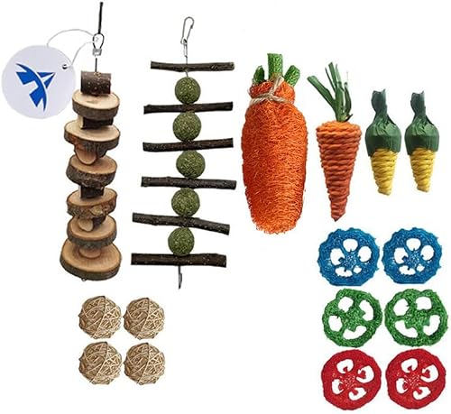 ALANES 16 PCS Small Animal Toys Wood Grass Ball String Toys