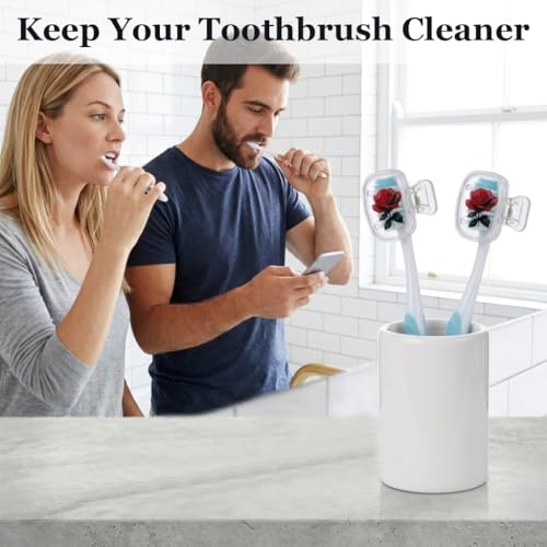 Image of HASTHIP 4 Pack Travel Toothbrush Covers Clear Toothbrush Protector Clips with Rose Pattern Ventilated PP Tooth Brush Case for Home Bathroom Traveling