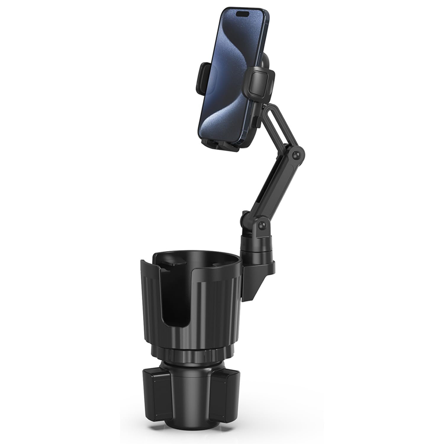 bokilino Cup Holder Phone Mount, 2 in 1 Universal Cup Holder Expander Adjustable Base with Phone Mount, Long Arm with 360°Rotation Cup Holder Phone Holder for Car Compatible with All Smartphones