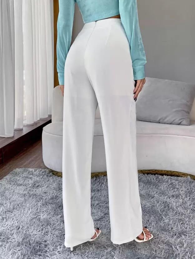 Cotton Bland Casual Pant for Women's Bottom Length Regular fit Cotton Bland Trouser Straight Fit Pants for Formal Office Casual and Daily Outdoor Lifestyle White 2