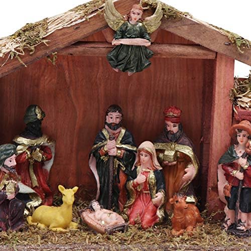 BELLE VOUS Christmas Crib set - Christmas Figurines Tabletop Scenes - Christmas Scene Crib Stable for Xmas Decoration Festive Display For Home