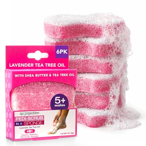 Spongables Pedi Scrub Foot Exfoliating 5+ Wash Travel Sponge Lavender 6 Count
