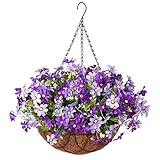 Artificial Hanging Flower in Basket for Outdoors Indoors Decor, Hanging Basket with Flower Arrangeme
