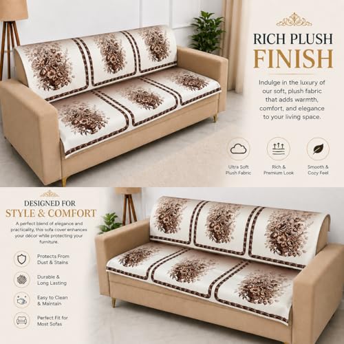 Image of Homerz Premium 'Luxe Series' Holland Velvet Sofa Cover | Smooth Finish | Anti-Skid Fleece Backing | Soft Touch Couch Protector for Living Room (Rust, 6 (3+2+1) Seater, Seat Cover with Backrest)