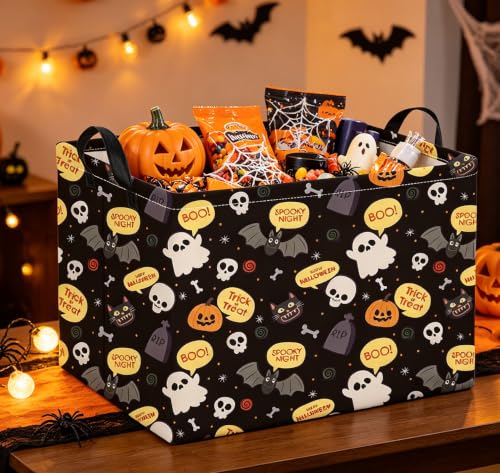 Image of Rectangle Storage Basket with Handles,Collapsible Storage Bin,Books Box,Gift Basket(Black Boo Basket)